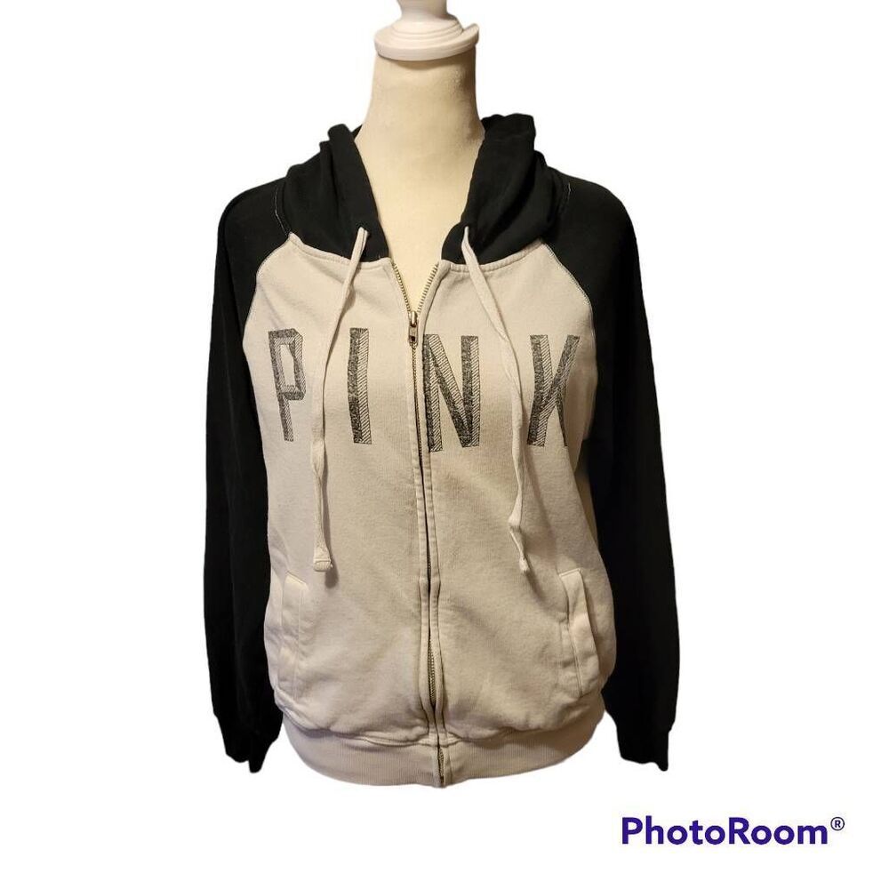 PiNK Victoria's Secret Black and White Hoodie Size XS